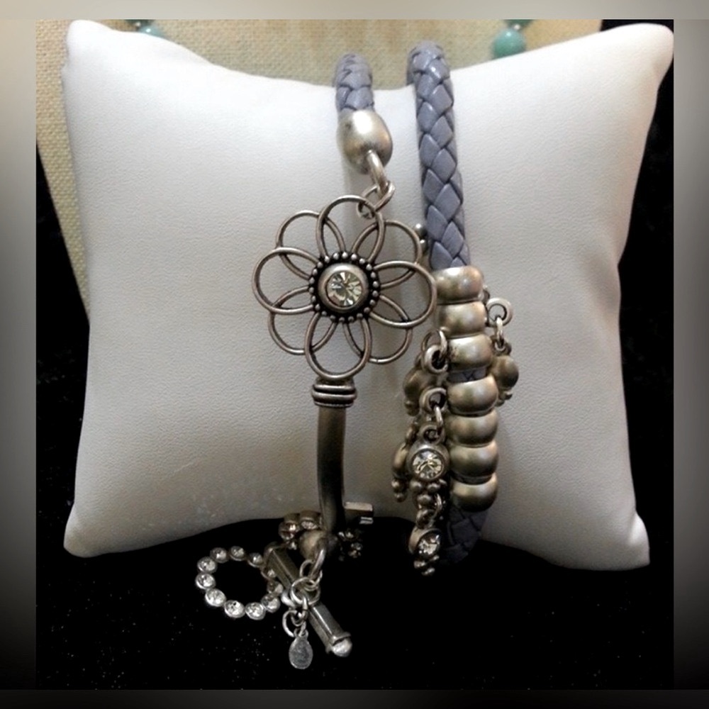 Brand New Premier Designs Keeper Woven Wrap Charm Key Silver Crystal Bracelet